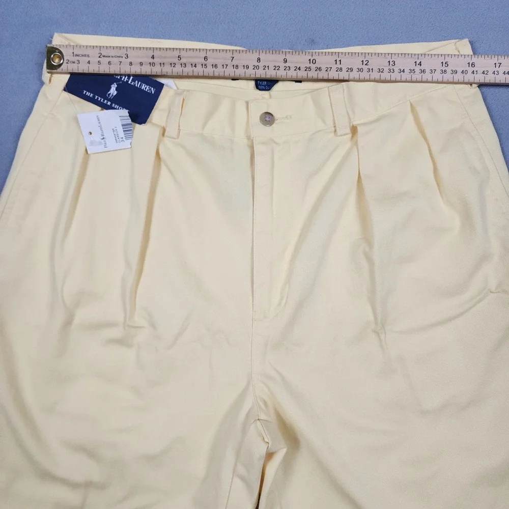 Vtg Polo Ralph Lauren Tyler Short Mens 34 Yellow Pleated Cotton Chino Shorts NWT